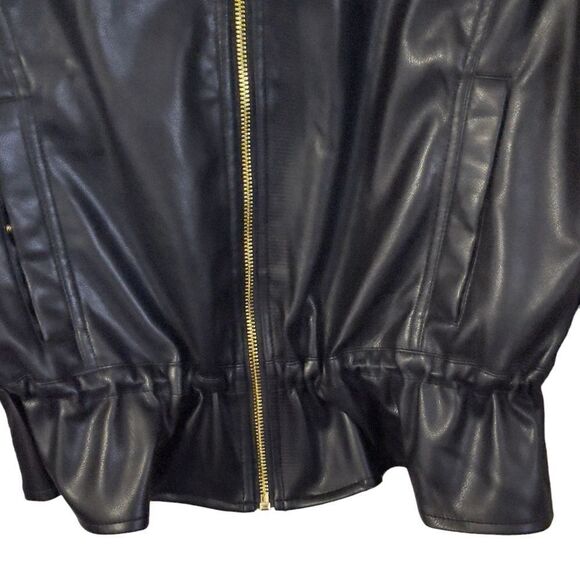 NWT Marc New York Andrew Marc Black Drawstring Faux Leather Jacket Size Small - Picture 5 of 14